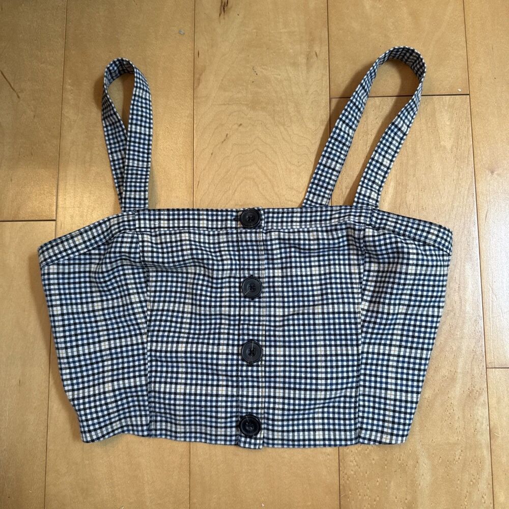 abercrombie fitch Checked Adjustable Strap Crop Top Size S Navy & Yellow & Black